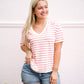 Ivory Coral Striped VNeck Sweater - Southern Belle Boutique