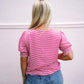 Smocked Cuff Puff Sleeve Striped Top - Fuchsia - Southern Belle Boutique