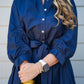 Eyelet Detailed Button Down Midi Dress - Blue Black