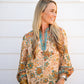 Taupe Teal Paisley Border Printed Top