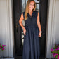 Front Tie Smocking Midi Dress - Ink - Southern Belle Boutique