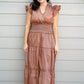 Mocha Satin Tiered Maxi Dress