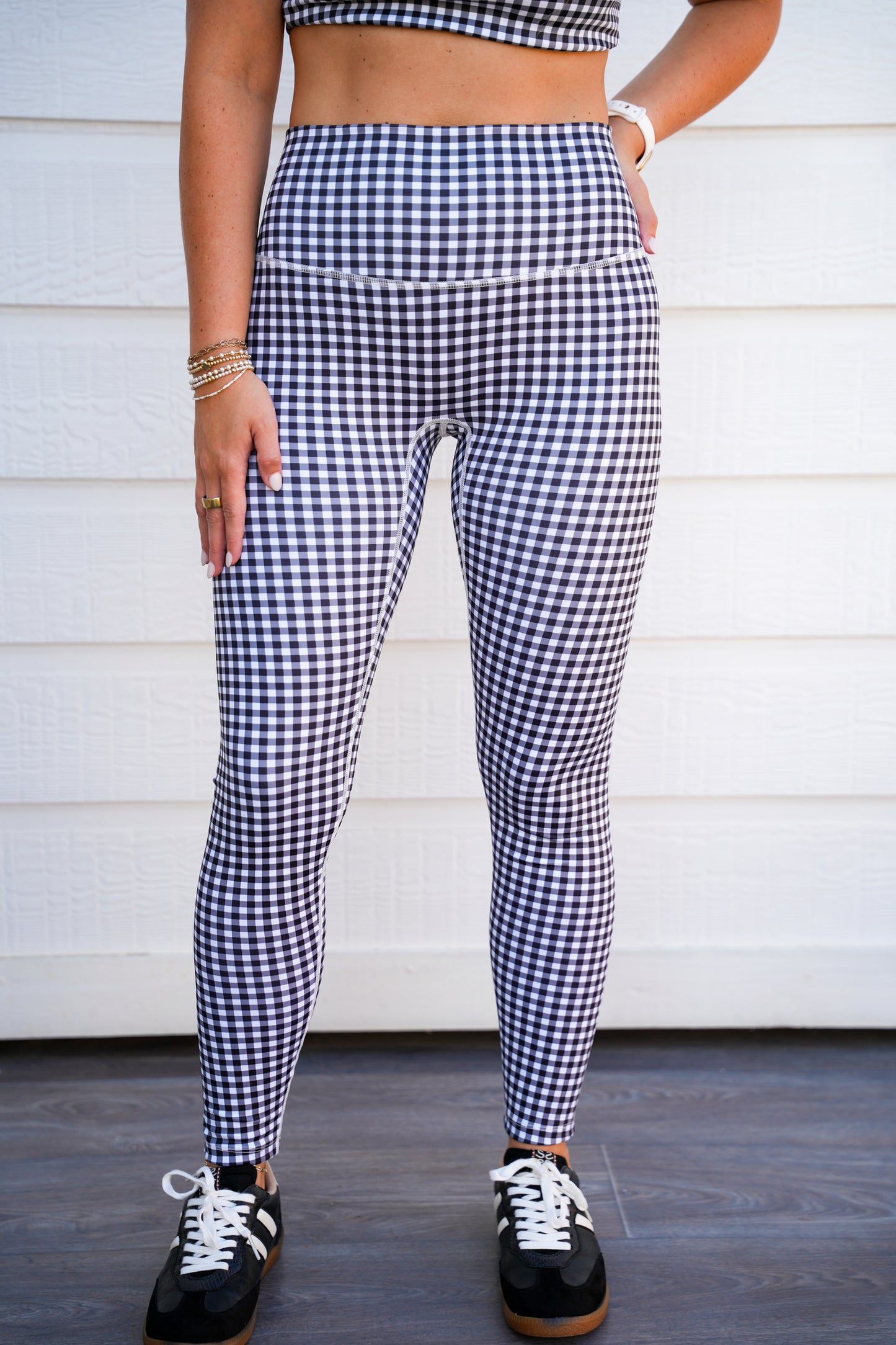 Black Gingham Print Aligned Performance High-Rise Leggings