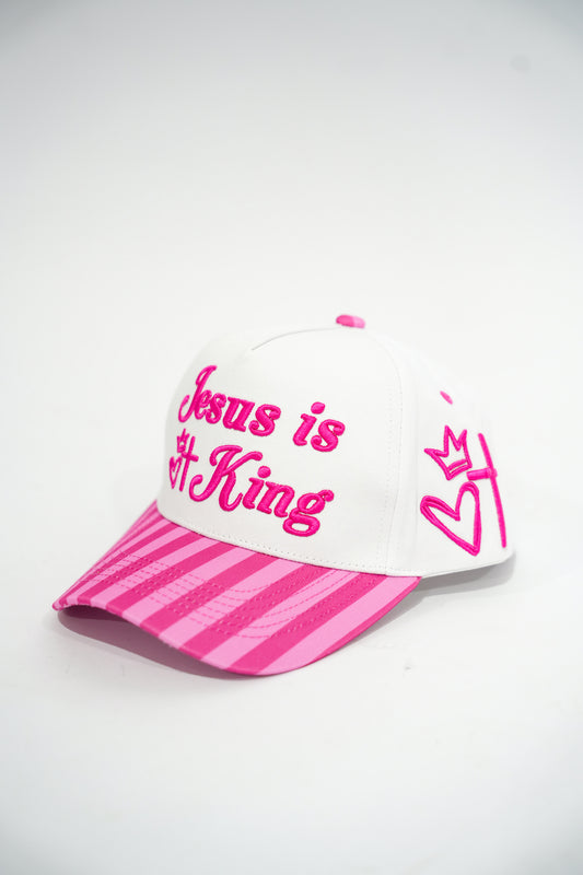 Jesus is King Pink Stripe Canvas Hat - Southern Belle Boutique