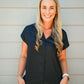 Button Down Cap Sleeve Shirt - Black - Southern Belle Boutique