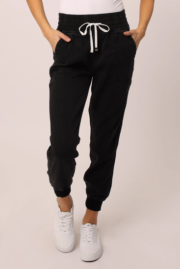 Jacey Denim Jogger - Black - Southern Belle Boutique