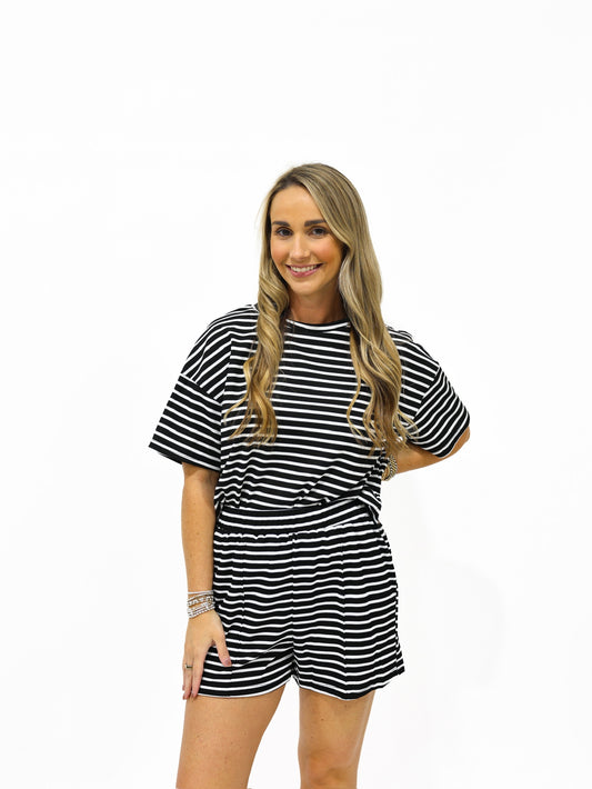 Black Striped Lounge Short Set - Southern Belle Boutique
