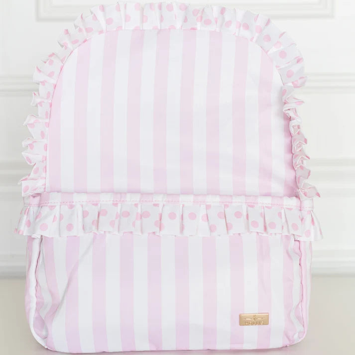 Ruffled Nylon Backpack - Pink Polka Stripe