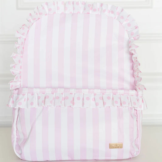 Ruffled Nylon Backpack - Pink Polka Stripe