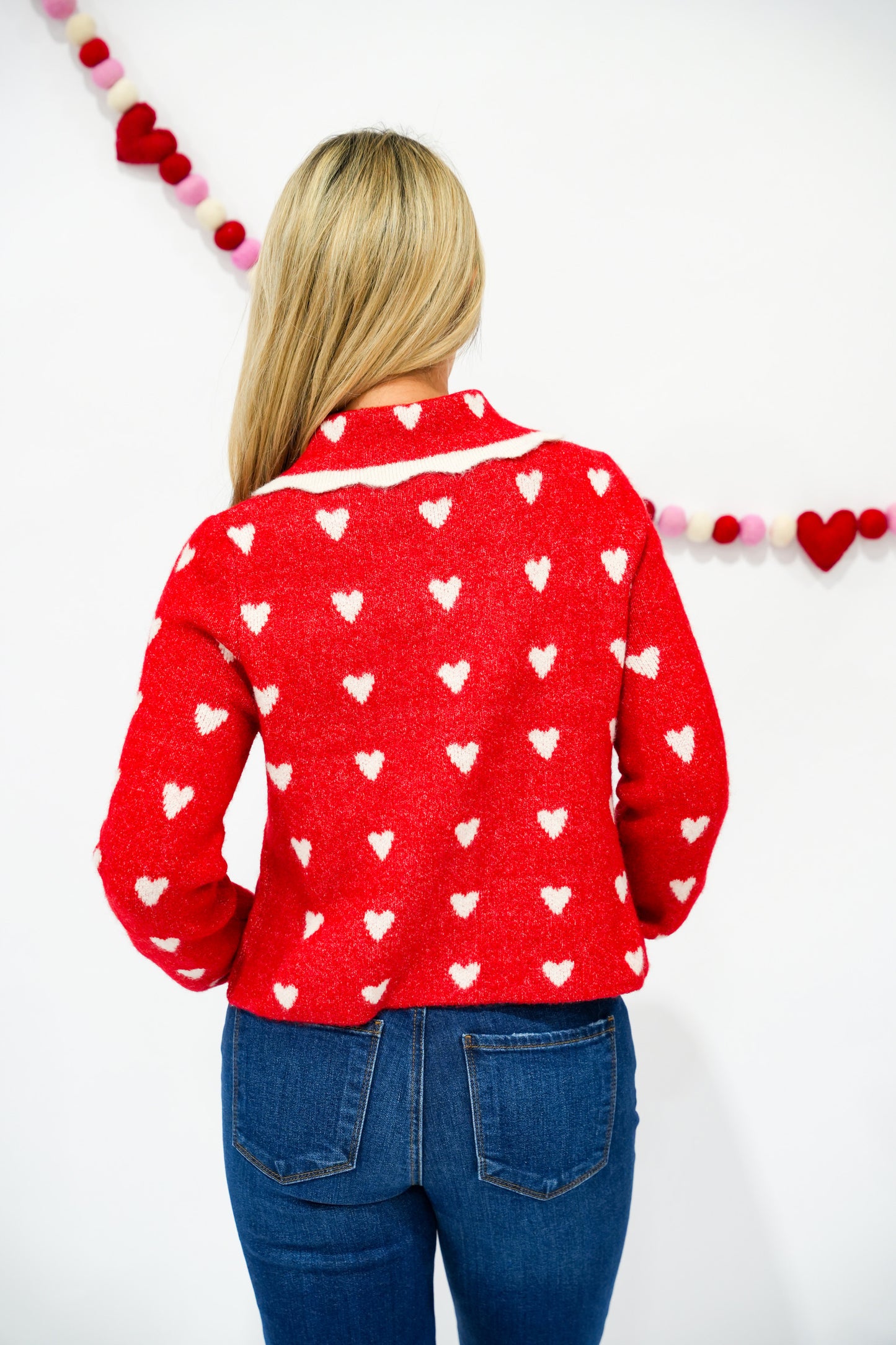 Heart Pattern Scallop Collar Button Down Cardigan - Southern Belle Boutique
