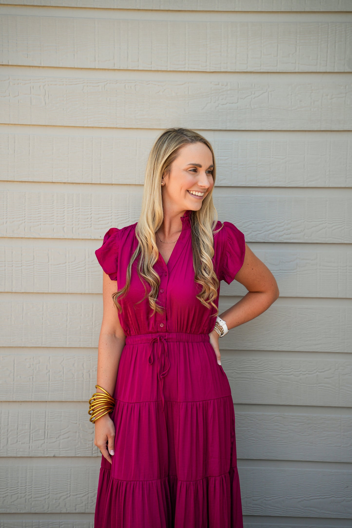 Satin Tiered Maxi Dress - Fall Red