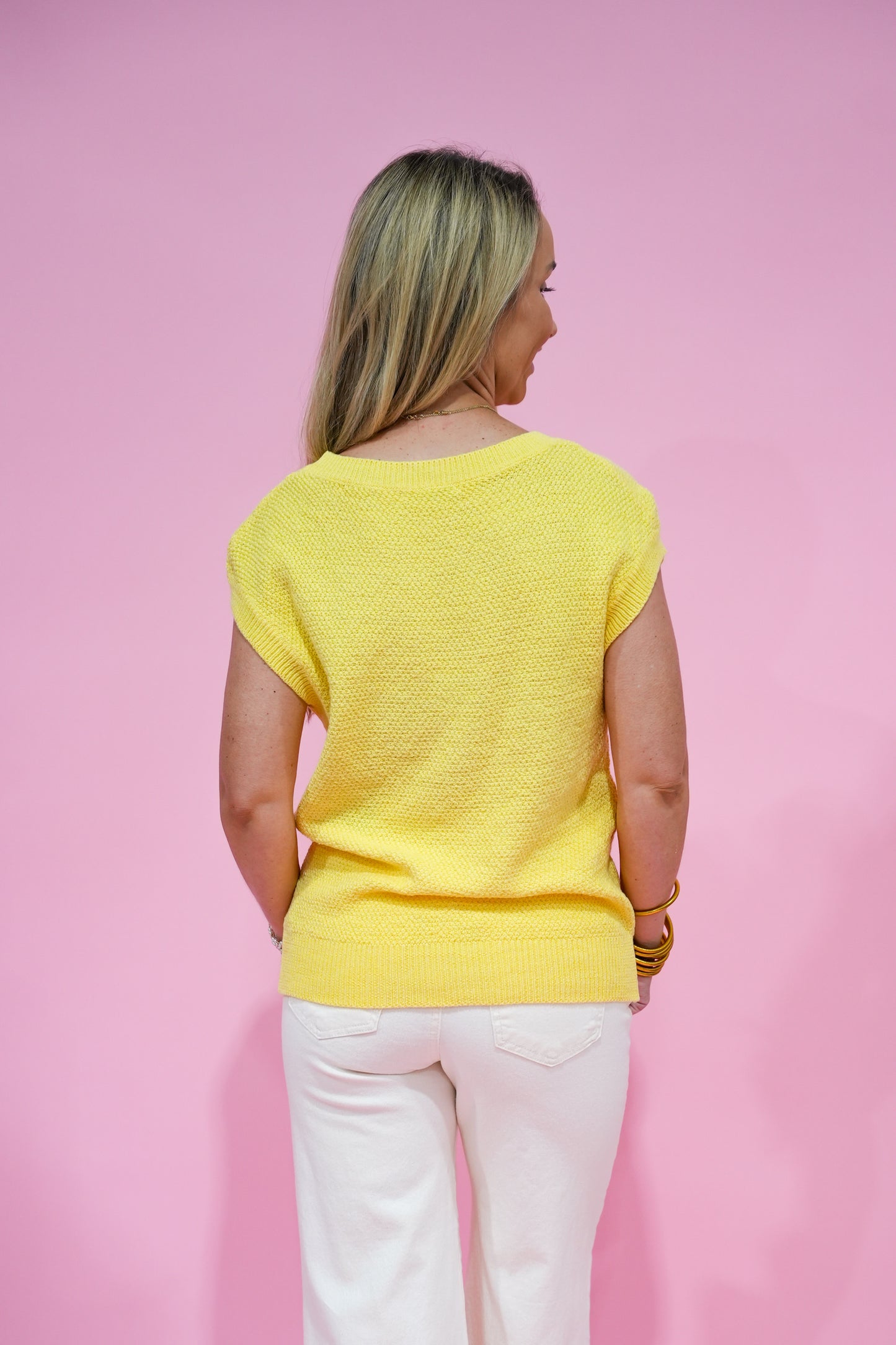 Yellow Mini Waffle Sweater - Southern Belle Boutique