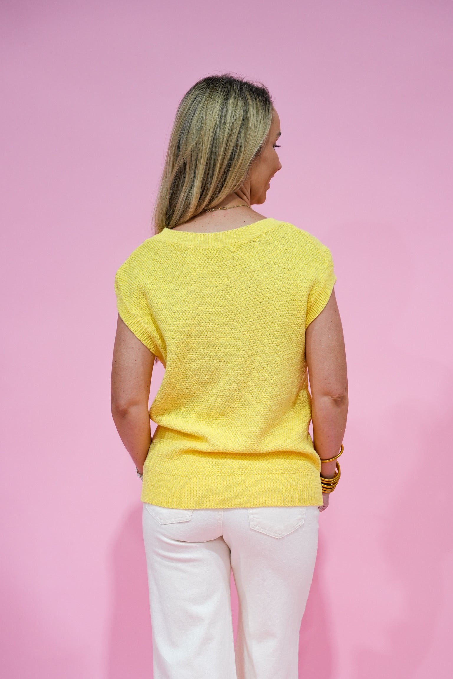 Yellow Mini Waffle Sweater - Southern Belle Boutique