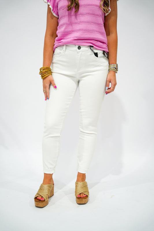 Connie HR Slim Fit Ankle Skinny - White - Southern Belle Boutique