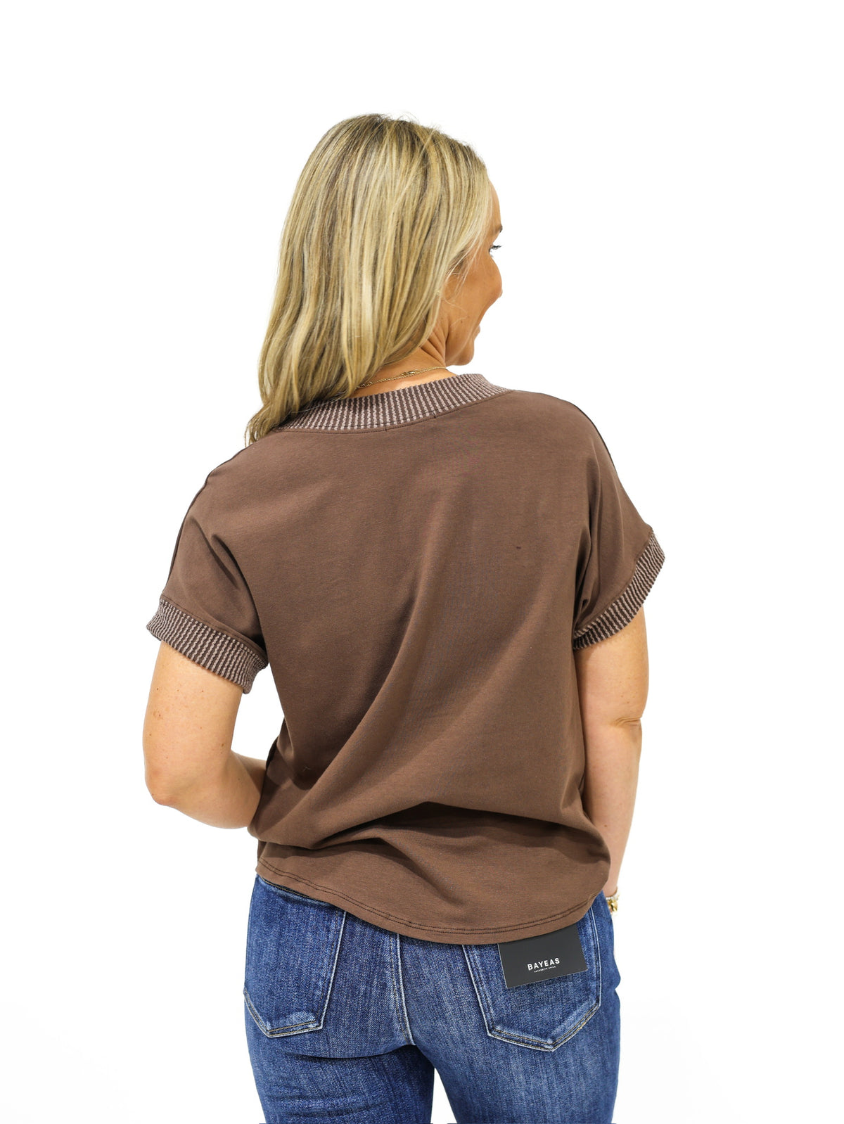 Brown Blouse w/Sleeve Trim