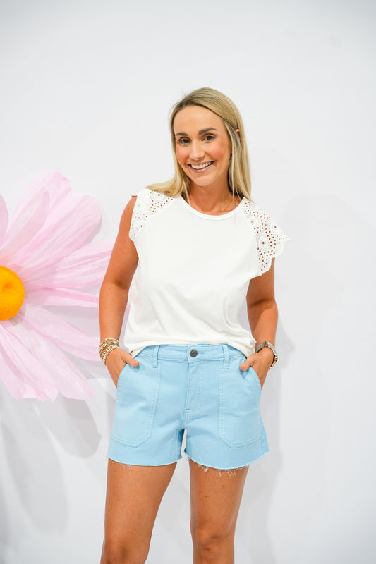 Jane High Rise Short - Sky - Southern Belle Boutique