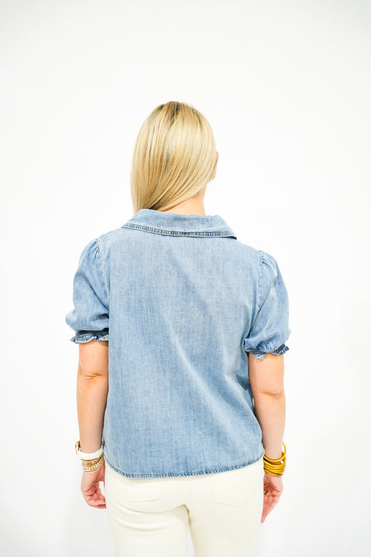 Denim Button Up Blouse - Southern Belle Boutique