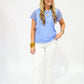 Blue Scalloped Lace Sleeve Top - Southern Belle Boutique