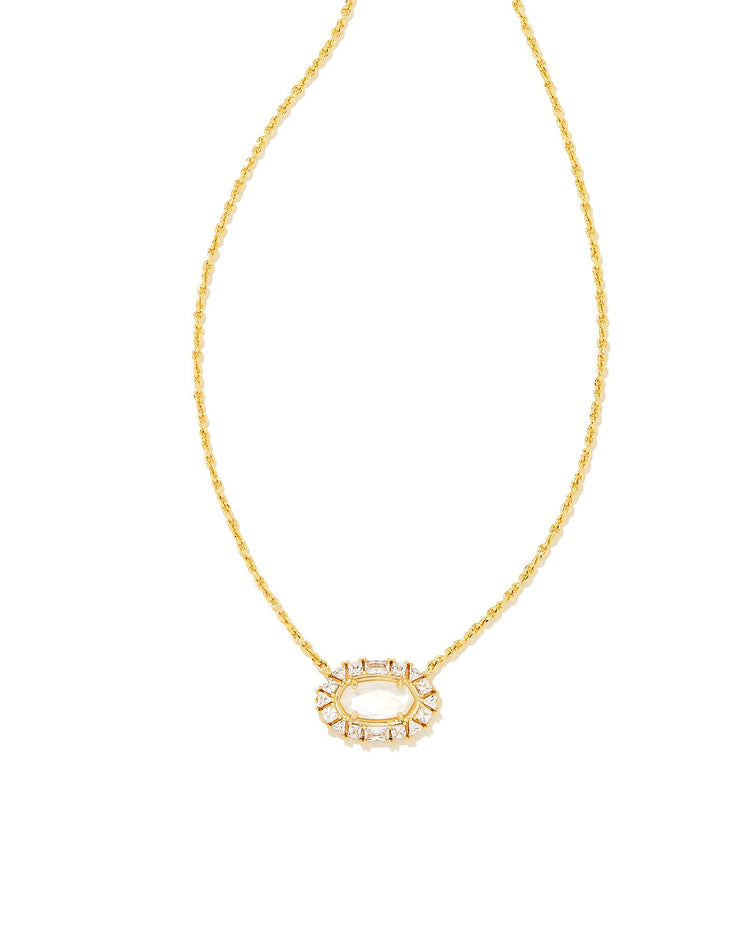 Elisa Crystal Frame Short Pendant Necklace Gold Ivory Mother Of Pearl - Southern Belle Boutique