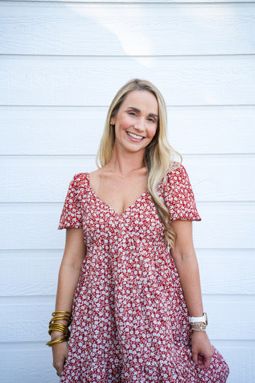 Rust Floral Printed Mini Dress