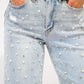 High Rise Wide Leg Pearl Rhinestone Jean
