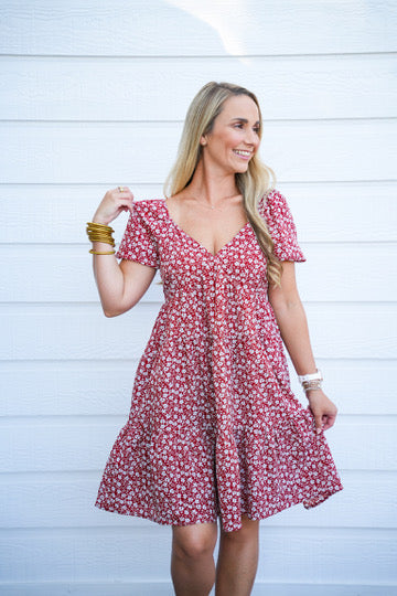 Rust Floral Printed Mini Dress