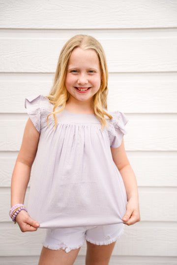 Lavender Smocked Detail Ruffle Shoulder Top - Southern Belle Boutique