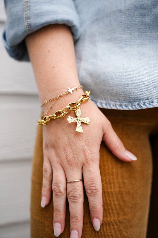 Wavy Gold Mini Western Cross Bracelet