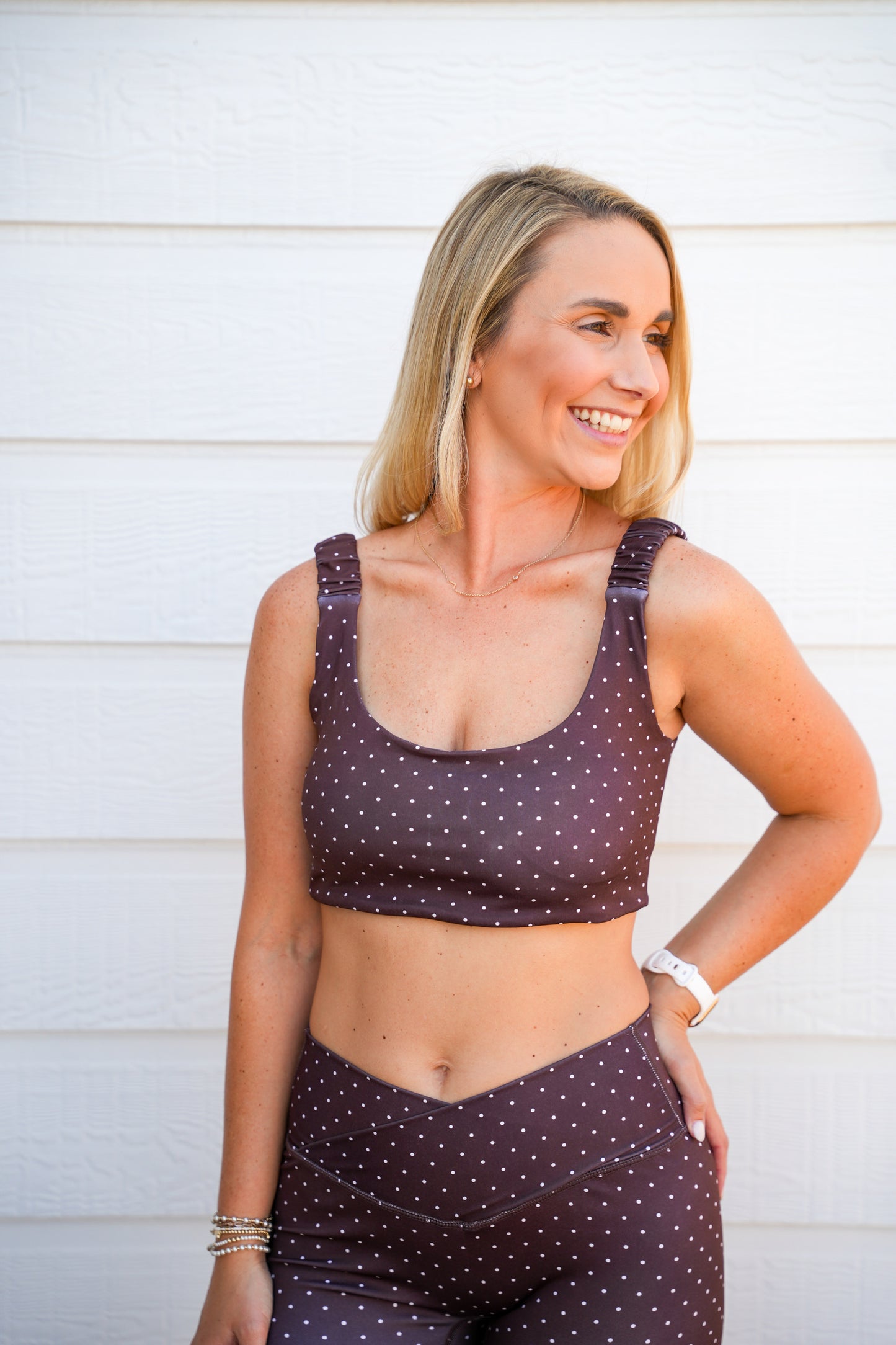 Brown Polka Dot Print Ruched Bra Top