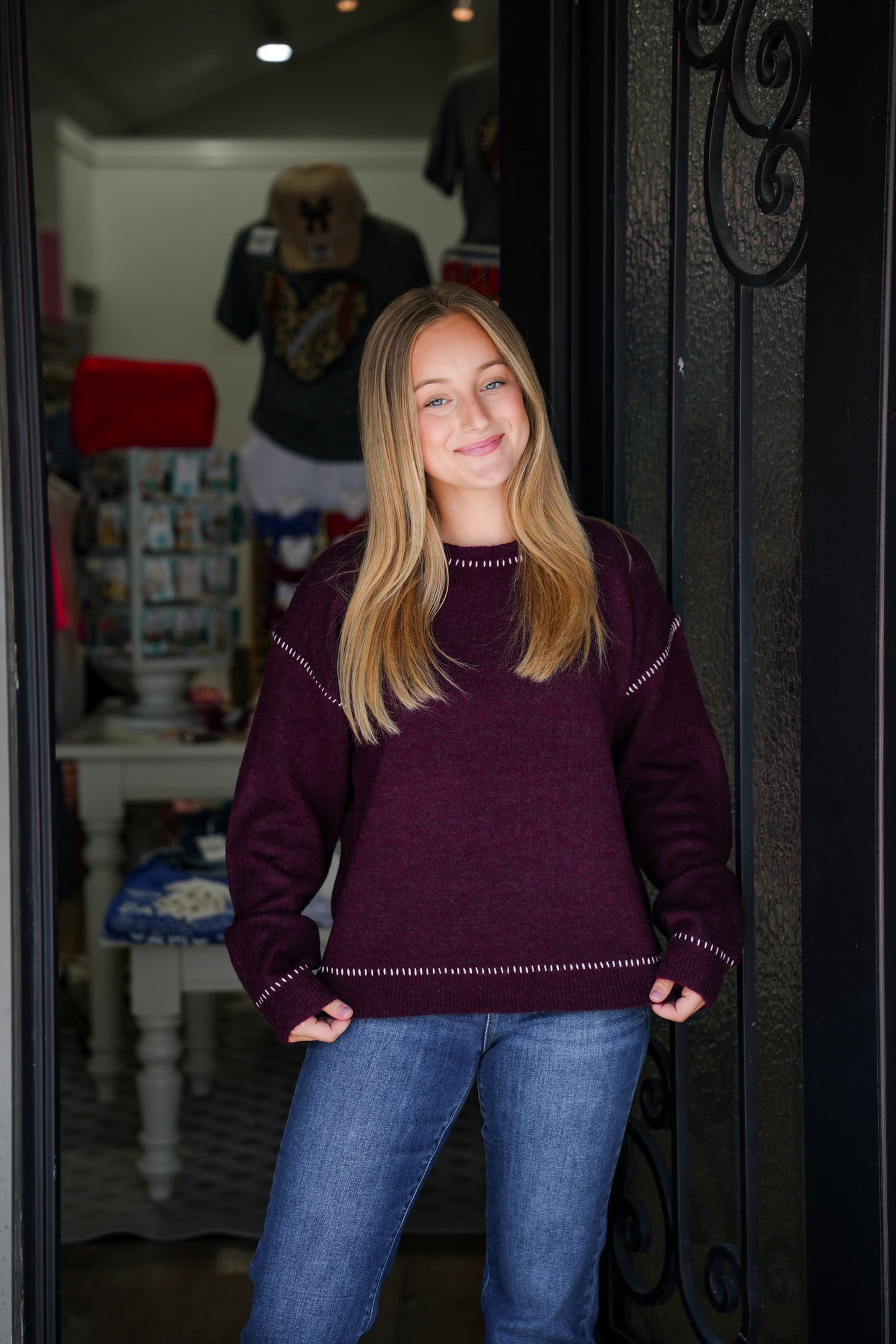 Millie Sweater - Bordeaux - Southern Belle Boutique