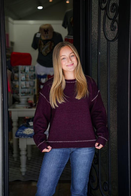 Millie Sweater - Bordeaux - Southern Belle Boutique