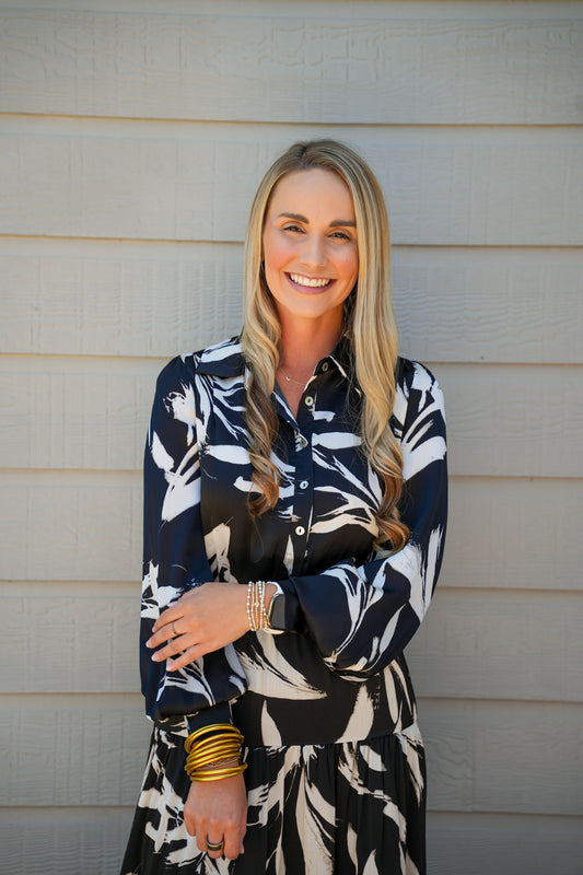 Print Button Down Maxi Dress - Black - Southern Belle Boutique