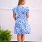 Blue Flower Print Tiered Dress