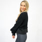 Waffle Knit Oversized Long Sleeve Top - Black - Southern Belle Boutique