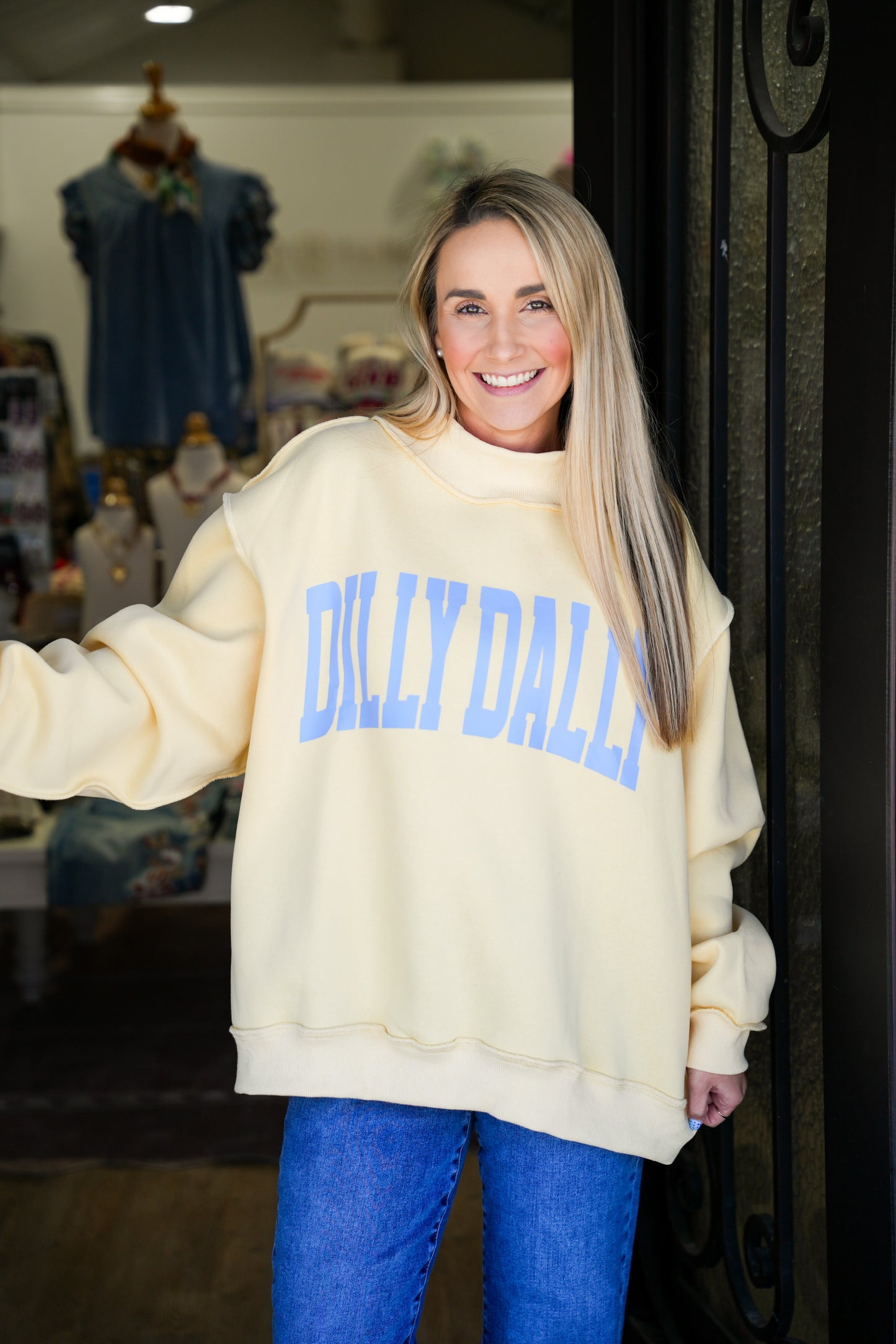 Dilly Dally Mockneck Sweatshirt - Yellow - Southern Belle Boutique