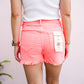 Tummy Control High Rise Frey Hem Shorts - Coral