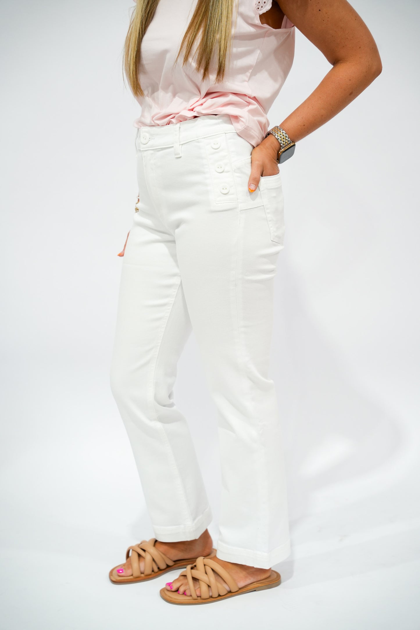 Kelsey High Rise Flare Pant - White - Southern Belle Boutique