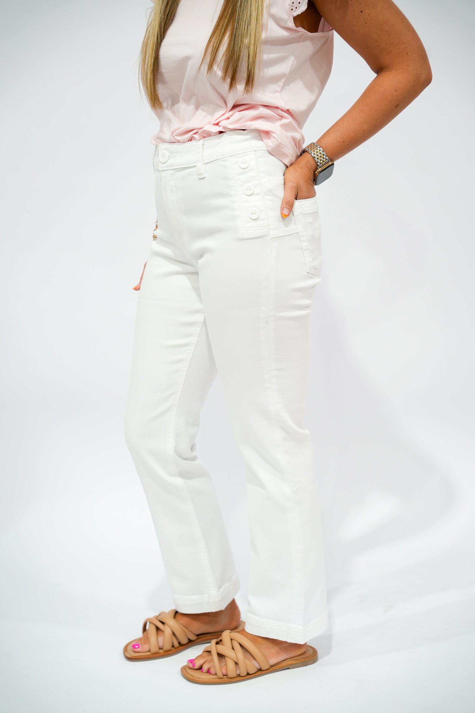 Kelsey High Rise Flare Pant - White - Southern Belle Boutique