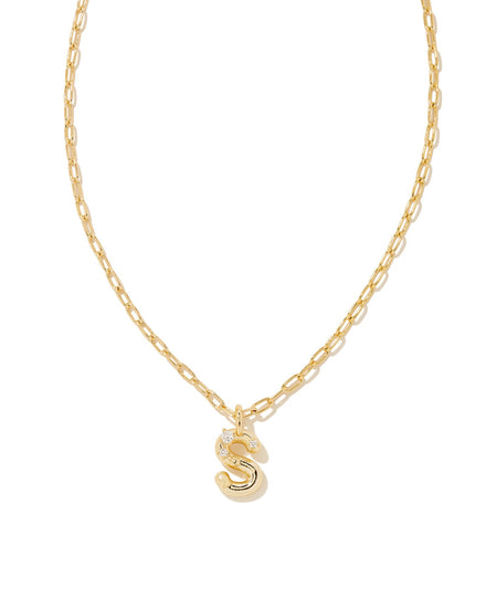 Crystal Letter S Short Pendant Necklace Gold White - Southern Belle Boutique