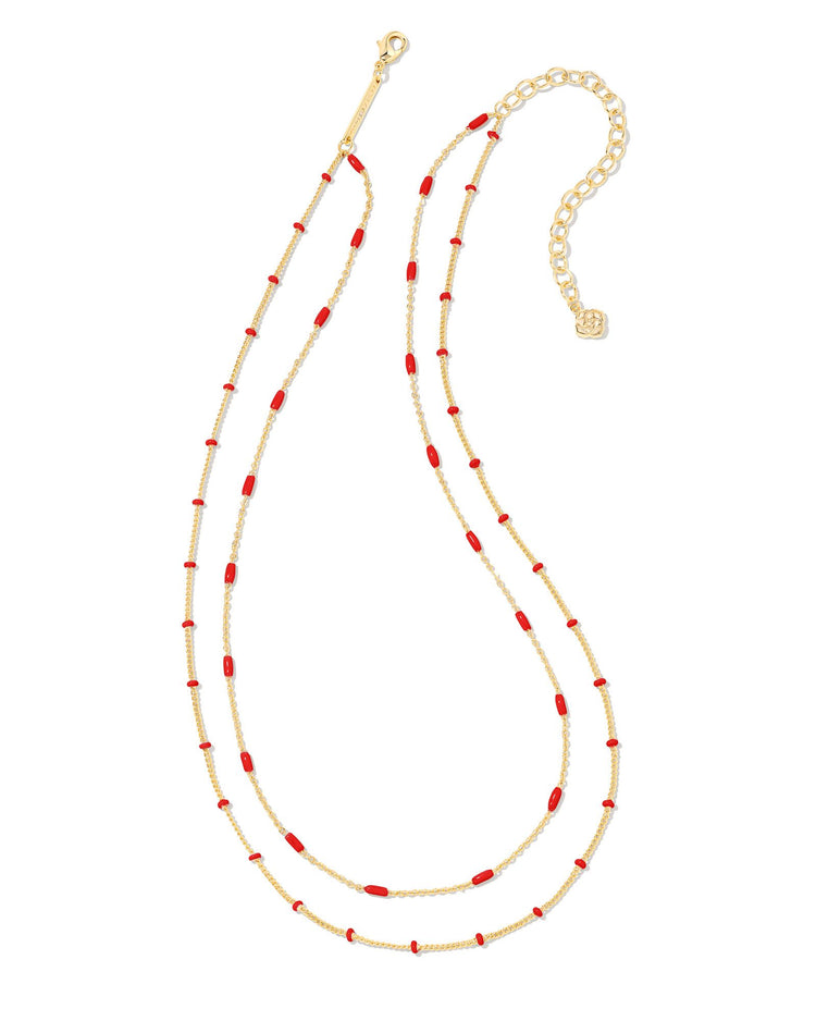 Dottie Multi Strand Necklace Gold Red - Southern Belle Boutique