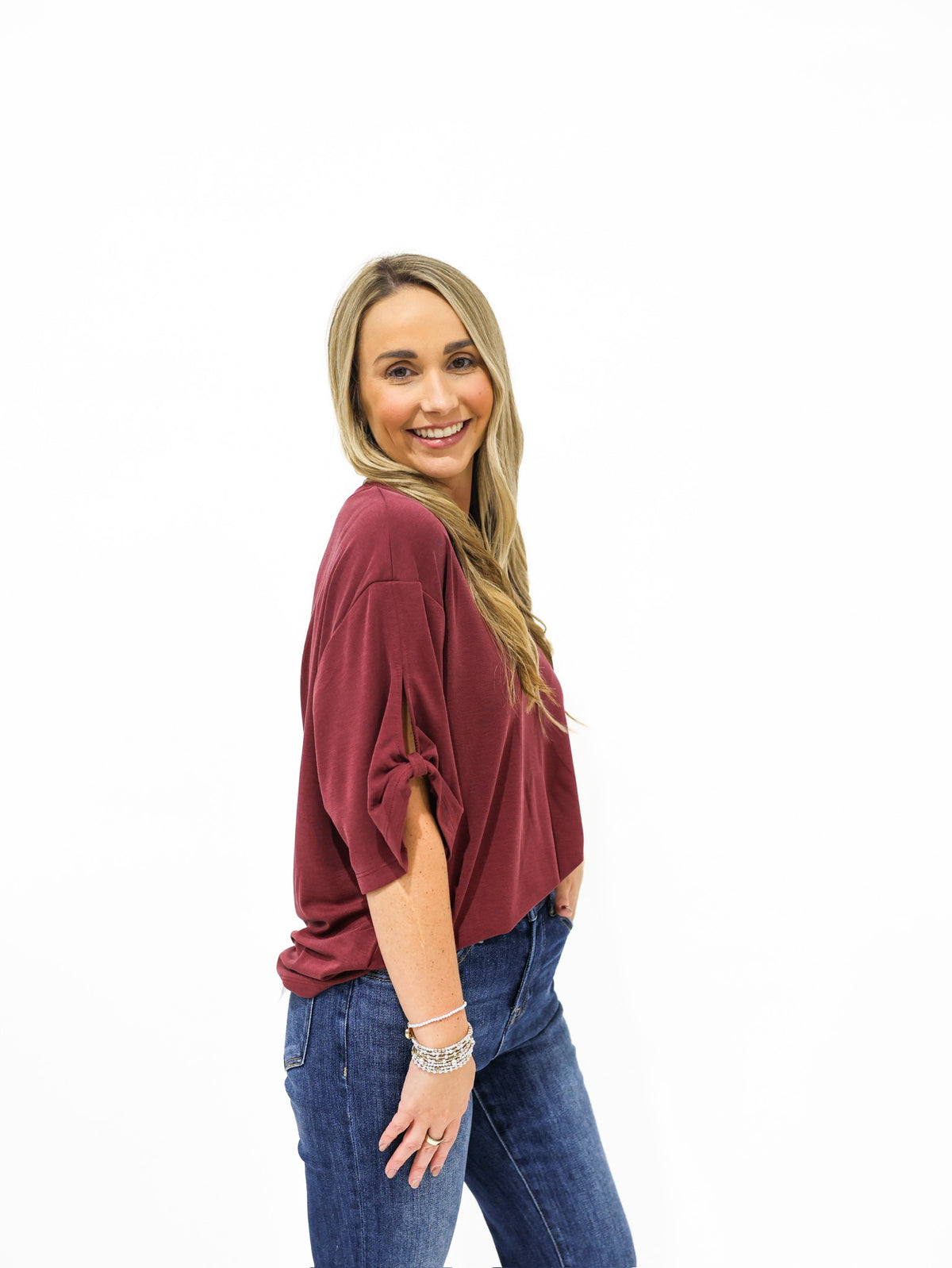 Burgundy Tie Sleeve Top