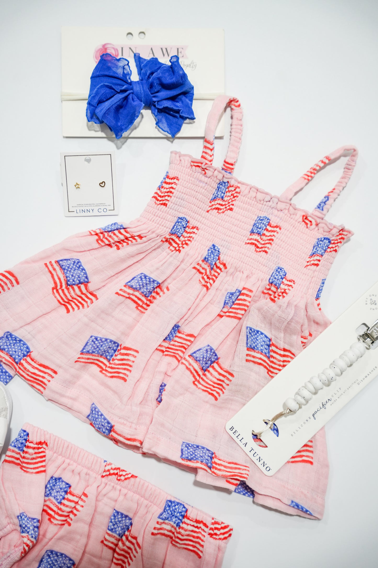 American Flag Pink Muslin Smocked Top & Bloomers - Southern Belle Boutique