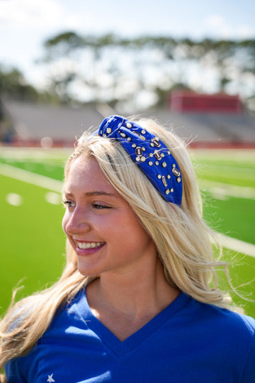 Game Day Charms Knotted Headband - Blue - Southern Belle Boutique