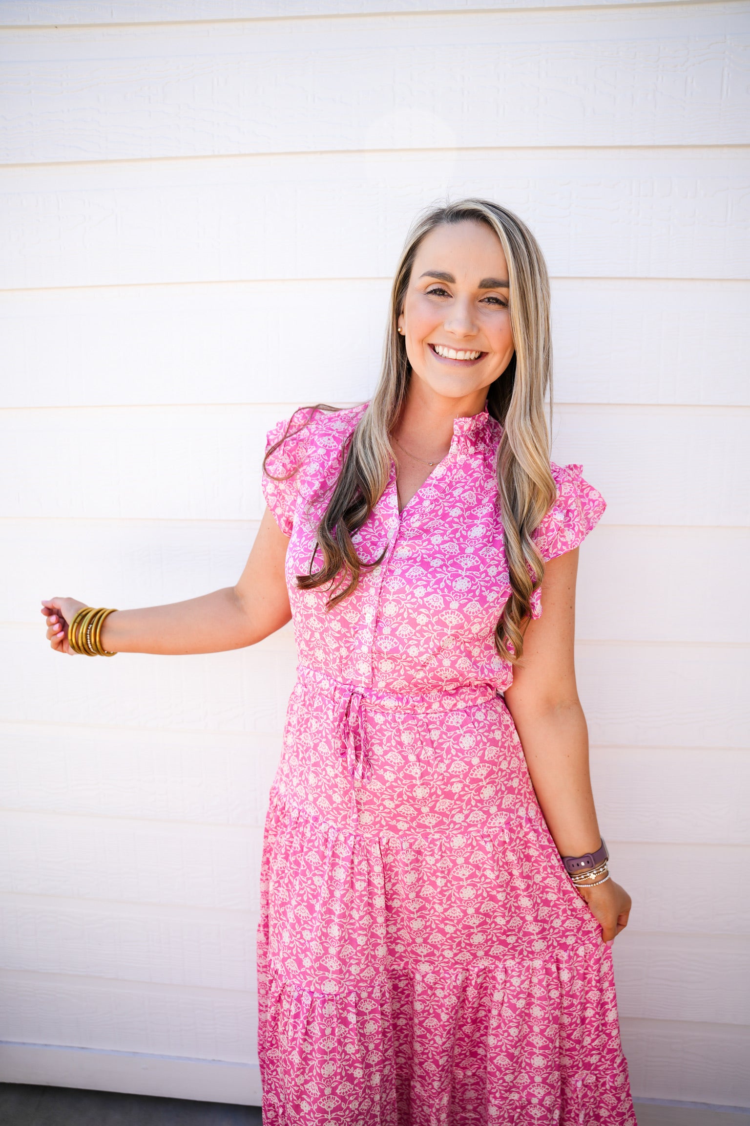 Pink Satin Tiered Maxi Dress - Southern Belle Boutique