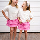 Pink Crochet Trimmed Layered Skirt