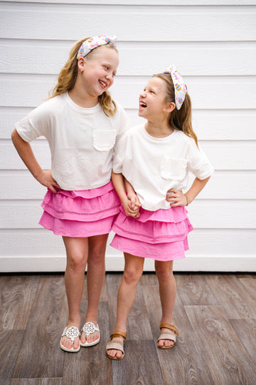 Pink Crochet Trimmed Layered Skirt - Southern Belle Boutique