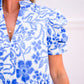 Blue Flower Print Tiered Dress