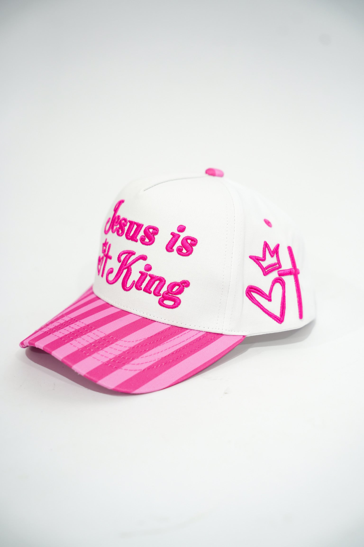 Jesus is King Pink Stripe Canvas Hat - Southern Belle Boutique