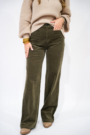Anabel Wide Leg Pant - Hunter Green