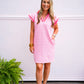 Pink Striped Contract Collar Dress